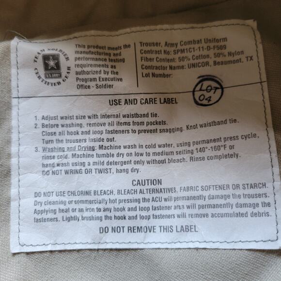 USGI ACU Camouflage Army Combat Uniform Trousers Cargo Pants Small 30 x 30 NWOT - Picture 7 of 7